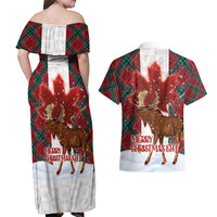 Canadian Christmas - Moose and Maple Retro Style Couples Matching Off Shoulder Maxi Dress and Hawaiian Shirt - Wonder Print Shop