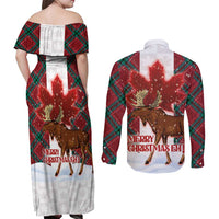 Canadian Christmas - Moose and Maple Retro Style Couples Matching Off Shoulder Maxi Dress and Long Sleeve Button Shirt - Wonder Print Shop