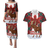 Canadian Christmas - Moose and Maple Retro Style Couples Matching Puletasi and Hawaiian Shirt - Wonder Print Shop