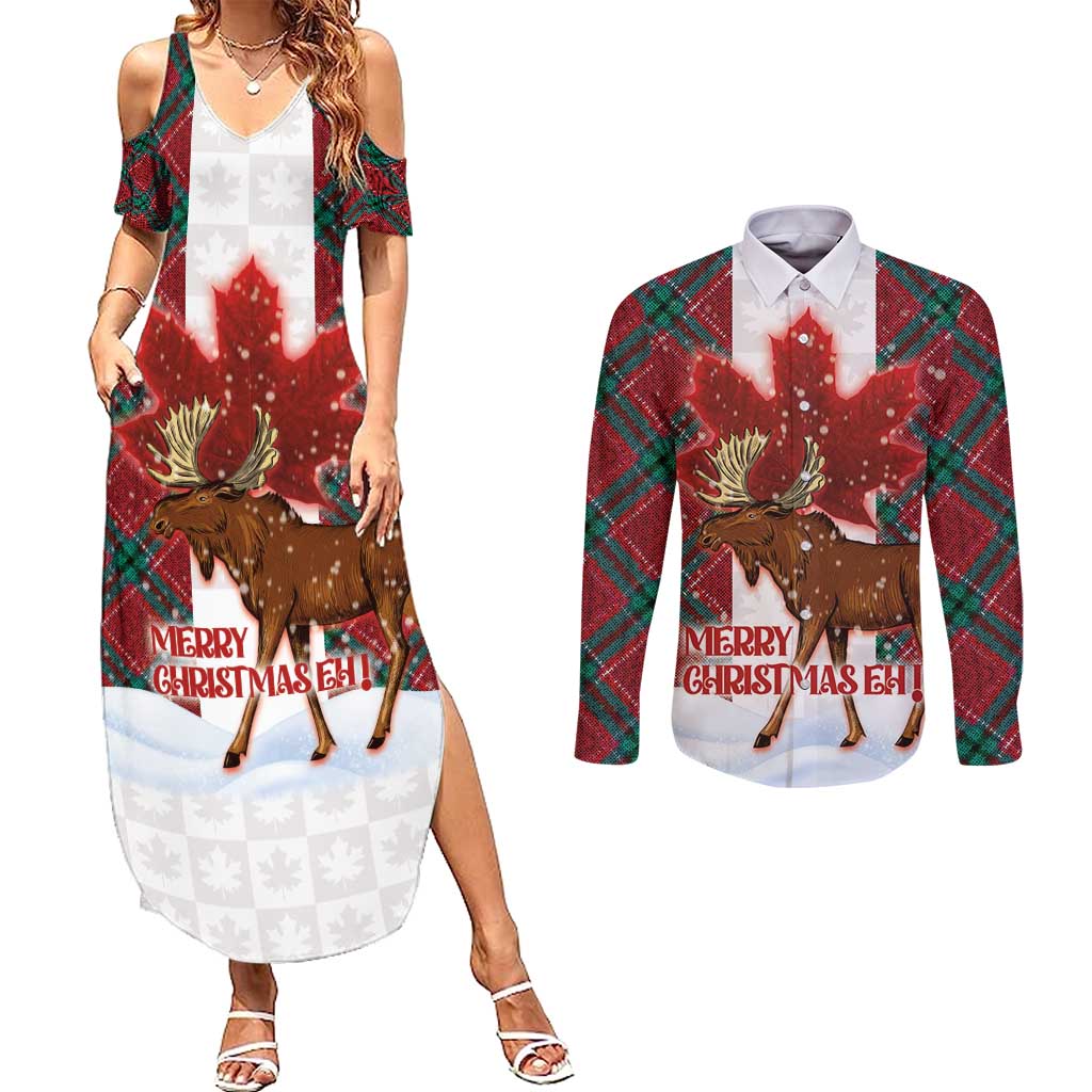 Canadian Christmas - Moose and Maple Retro Style Couples Matching Summer Maxi Dress and Long Sleeve Button Shirt - Wonder Print Shop