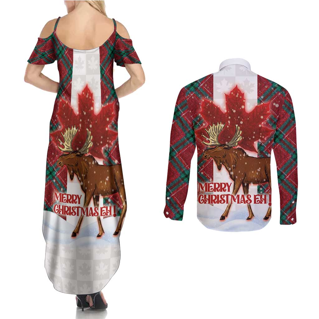 Canadian Christmas - Moose and Maple Retro Style Couples Matching Summer Maxi Dress and Long Sleeve Button Shirt - Wonder Print Shop