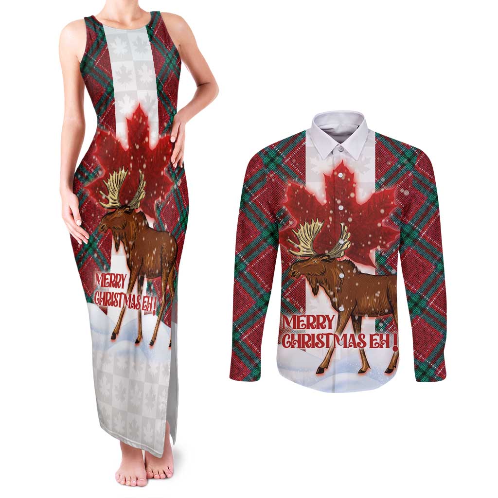 Canadian Christmas - Moose and Maple Retro Style Couples Matching Tank Maxi Dress and Long Sleeve Button Shirt - Wonder Print Shop