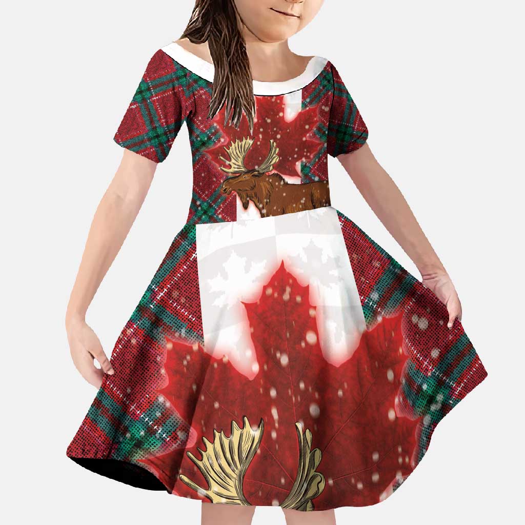 Canadian Christmas - Moose and Maple Retro Style Family Matching Long Sleeve Bodycon Dress and Hawaiian Shirt - Wonder Print Shop