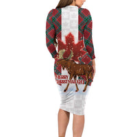 Canadian Christmas - Moose and Maple Retro Style Family Matching Long Sleeve Bodycon Dress and Hawaiian Shirt - Wonder Print Shop