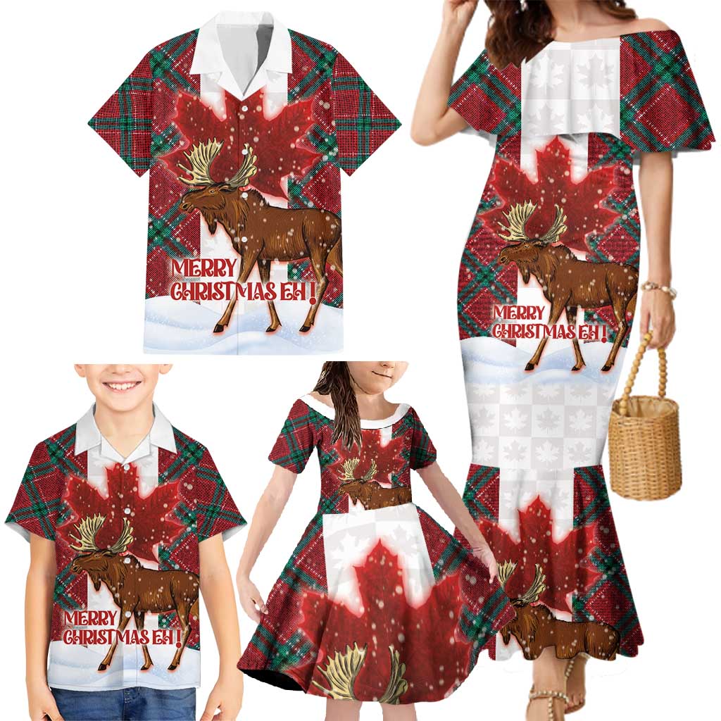 Canadian Christmas - Moose and Maple Retro Style Family Matching Mermaid Dress and Hawaiian Shirt - Wonder Print Shop