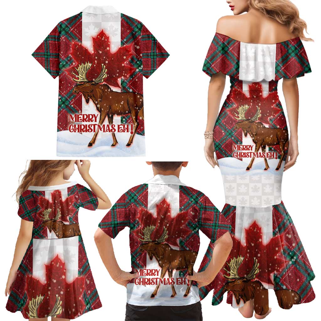 Canadian Christmas - Moose and Maple Retro Style Family Matching Mermaid Dress and Hawaiian Shirt - Wonder Print Shop