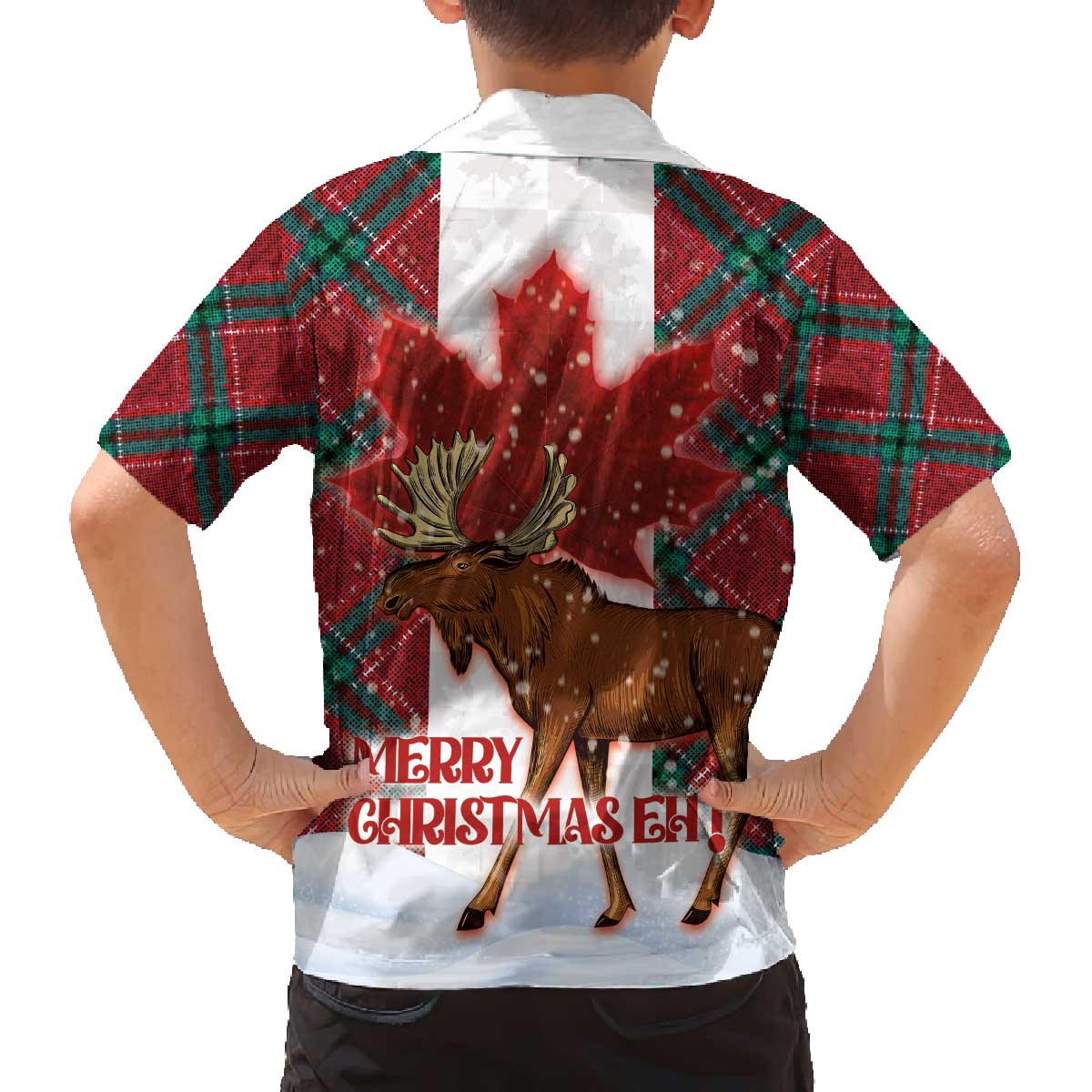 Canadian Christmas - Moose and Maple Retro Style Family Matching Off The Shoulder Long Sleeve Dress and Hawaiian Shirt - Wonder Print Shop