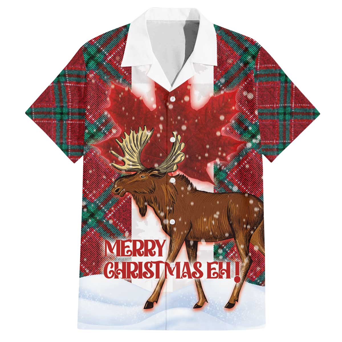 Canadian Christmas - Moose and Maple Retro Style Family Matching Off The Shoulder Long Sleeve Dress and Hawaiian Shirt - Wonder Print Shop
