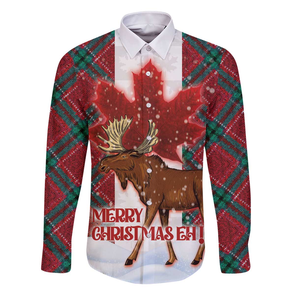 Canadian Christmas - Moose and Maple Retro Style Family Matching Off The Shoulder Long Sleeve Dress and Hawaiian Shirt - Wonder Print Shop