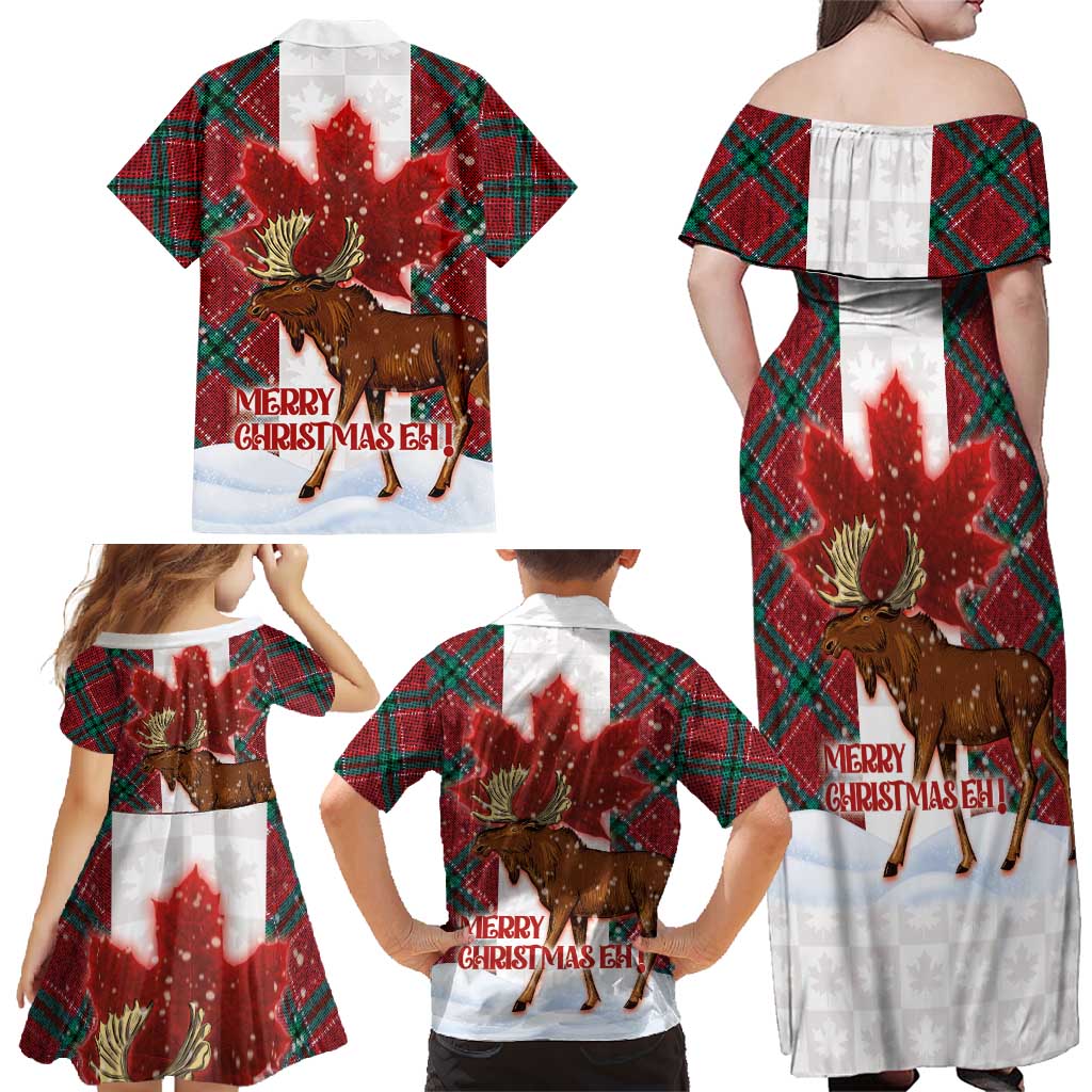 Canadian Christmas - Moose and Maple Retro Style Family Matching Off Shoulder Maxi Dress and Hawaiian Shirt - Wonder Print Shop