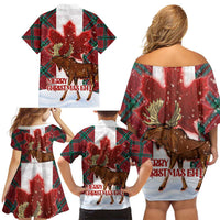 Canadian Christmas - Moose and Maple Retro Style Family Matching Off Shoulder Short Dress and Hawaiian Shirt - Wonder Print Shop