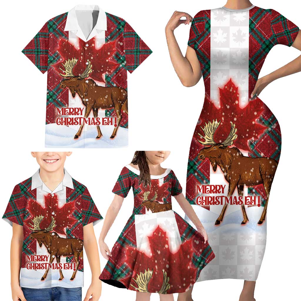 Canadian Christmas - Moose and Maple Retro Style Family Matching Short Sleeve Bodycon Dress and Hawaiian Shirt - Wonder Print Shop