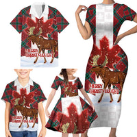 Canadian Christmas - Moose and Maple Retro Style Family Matching Short Sleeve Bodycon Dress and Hawaiian Shirt - Wonder Print Shop