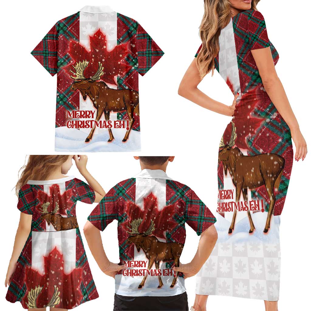 Canadian Christmas - Moose and Maple Retro Style Family Matching Short Sleeve Bodycon Dress and Hawaiian Shirt - Wonder Print Shop