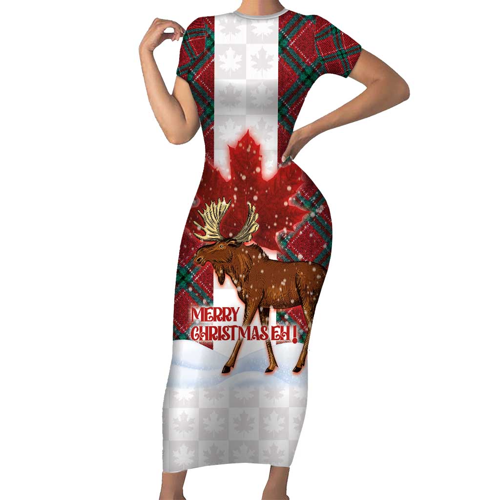 Canadian Christmas - Moose and Maple Retro Style Family Matching Short Sleeve Bodycon Dress and Hawaiian Shirt - Wonder Print Shop