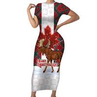 Canadian Christmas - Moose and Maple Retro Style Family Matching Short Sleeve Bodycon Dress and Hawaiian Shirt - Wonder Print Shop