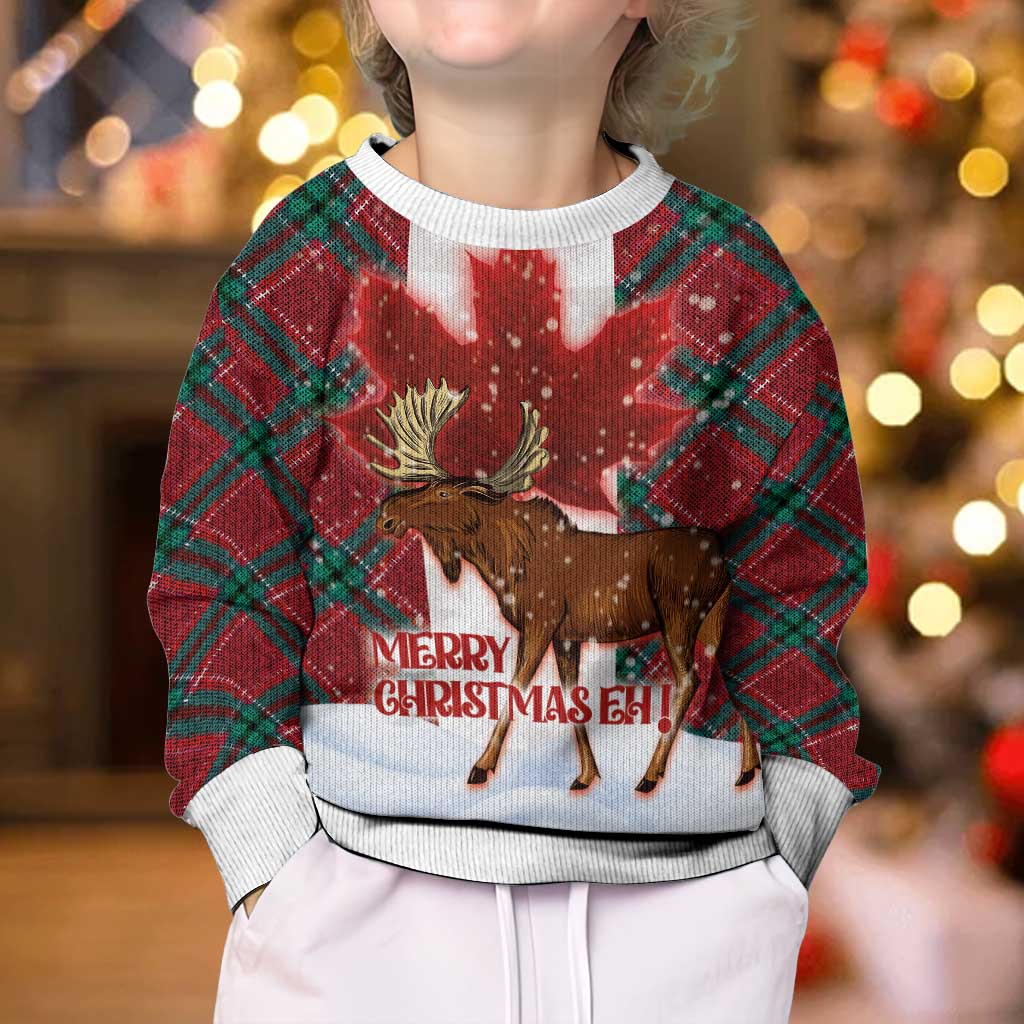 Canadian Christmas - Moose and Maple Retro Style Kid Ugly Christmas Sweater - Wonder Print Shop