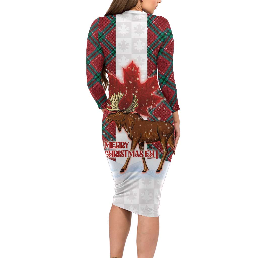 Canadian Christmas - Moose and Maple Retro Style Long Sleeve Bodycon Dress - Wonder Print Shop