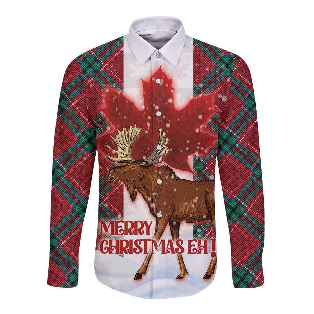 Canadian Christmas - Moose and Maple Retro Style Long Sleeve Button Shirt - Wonder Print Shop