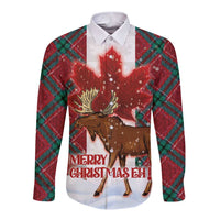 Canadian Christmas - Moose and Maple Retro Style Long Sleeve Button Shirt - Wonder Print Shop