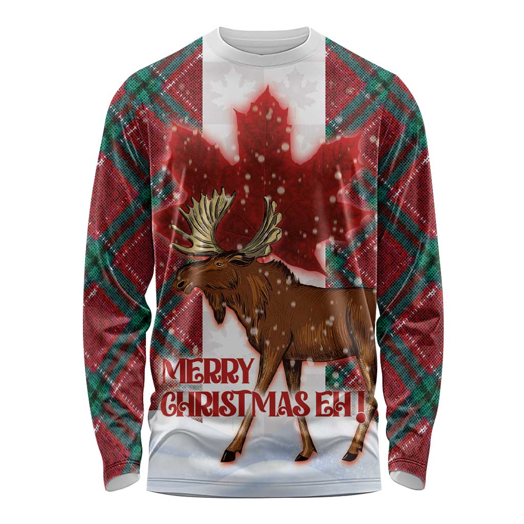 Canadian Christmas - Moose and Maple Retro Style Long Sleeve Shirt - Wonder Print Shop