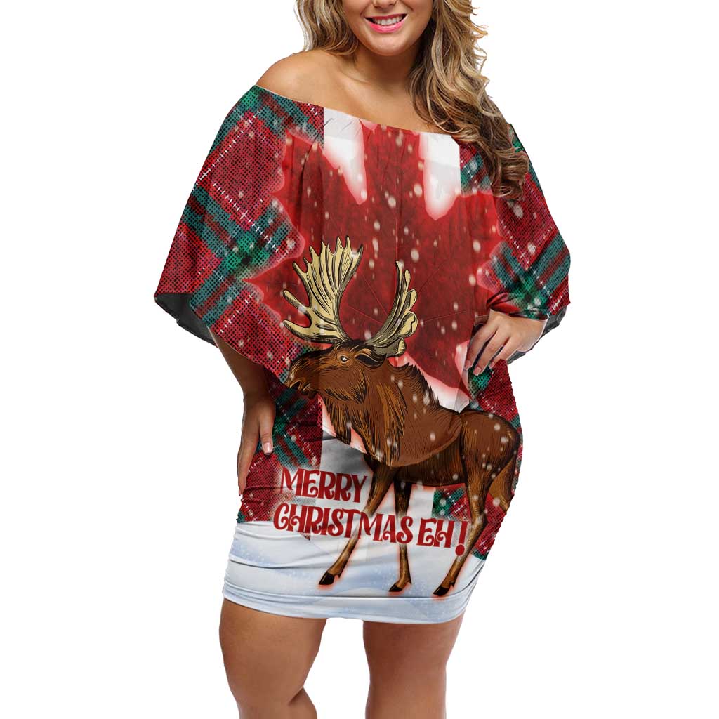 Canadian Christmas - Moose and Maple Retro Style Off Shoulder Short Dress - Wonder Print Shop