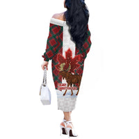 Canadian Christmas - Moose and Maple Retro Style Off The Shoulder Long Sleeve Dress - Wonder Print Shop
