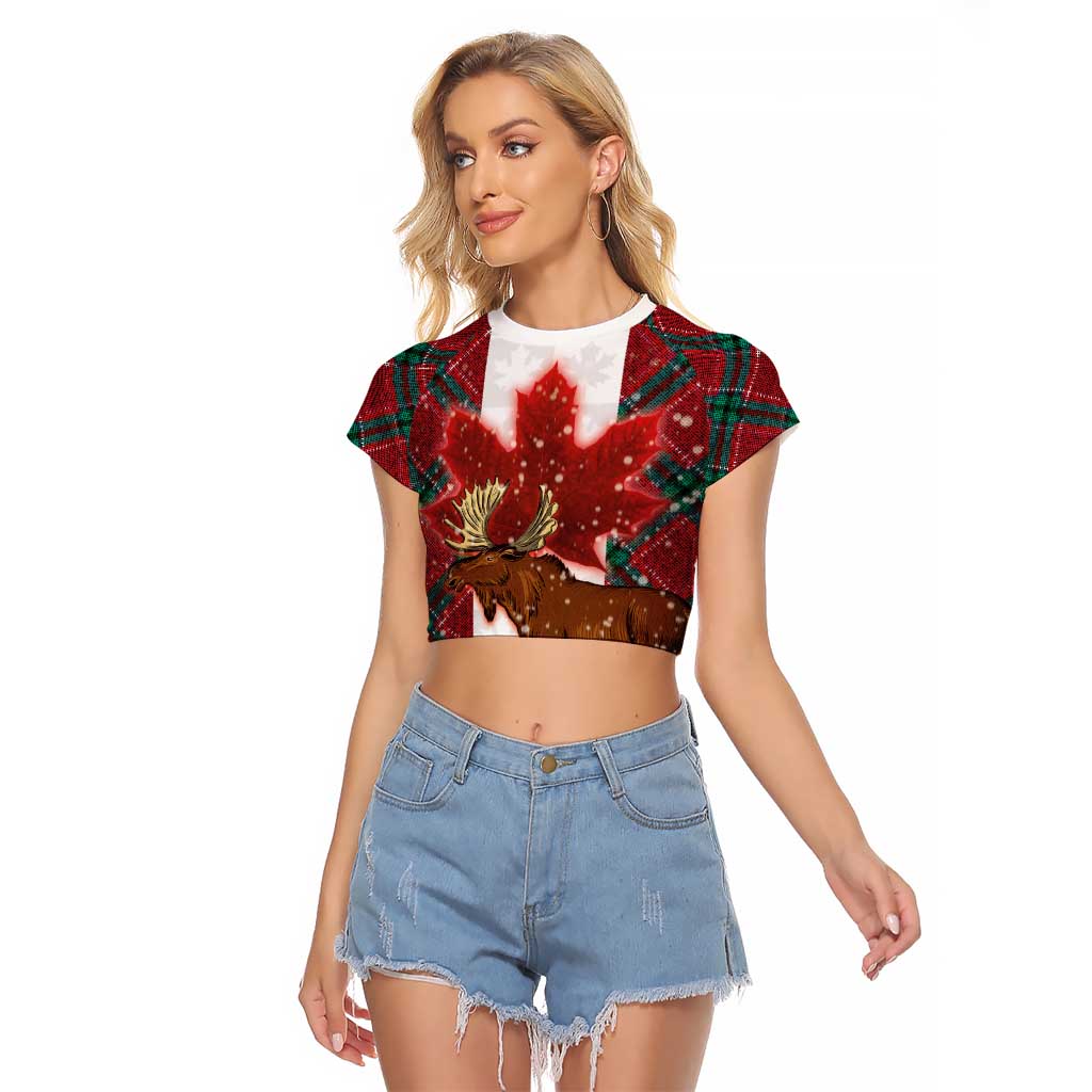 Canadian Christmas - Moose and Maple Retro Style Raglan Cropped T Shirt - Wonder Print Shop