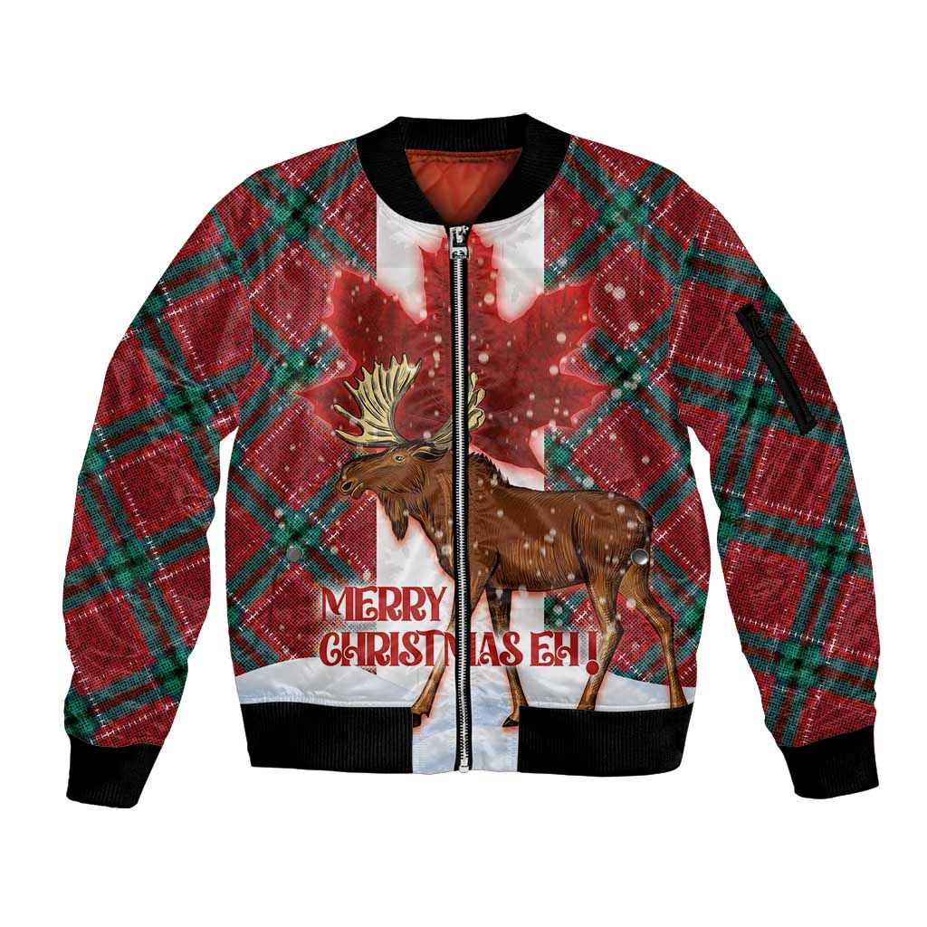 Canadian Christmas - Moose and Maple Retro Style Sleeve Zip Bomber Jacket - Wonder Print Shop