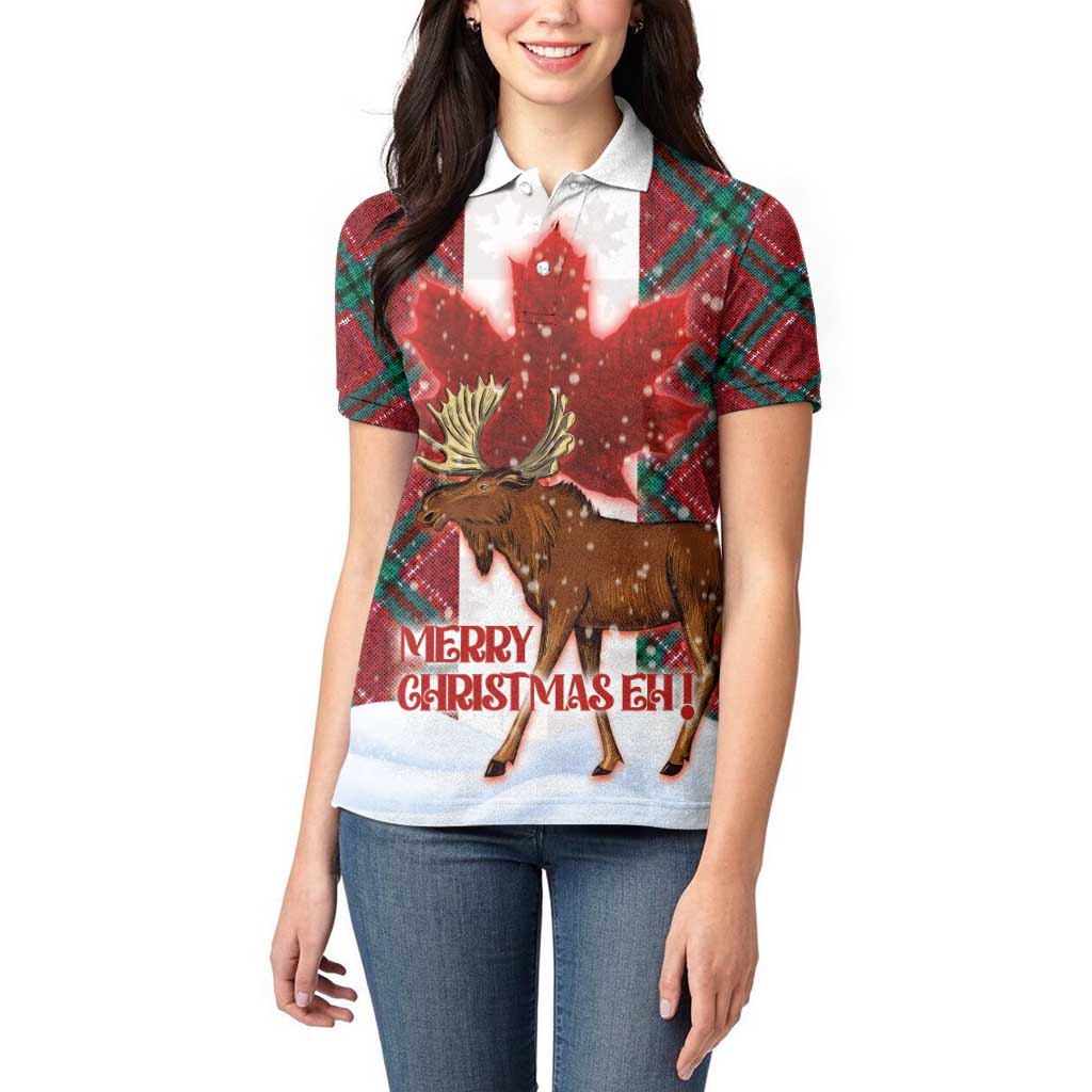 Canadian Christmas - Moose and Maple Retro Style Women Polo Shirt - Wonder Print Shop