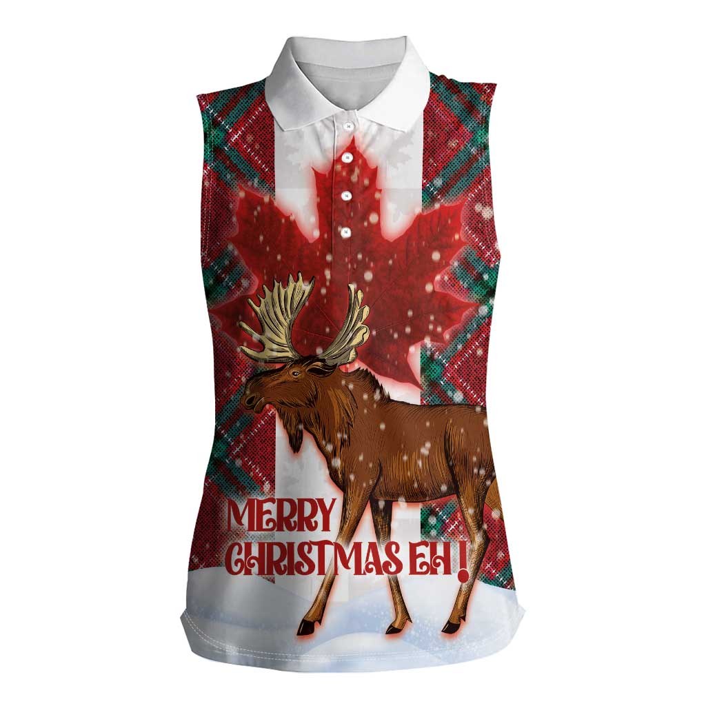 Canadian Christmas - Moose and Maple Retro Style Women Sleeveless Polo Shirt - Wonder Print Shop