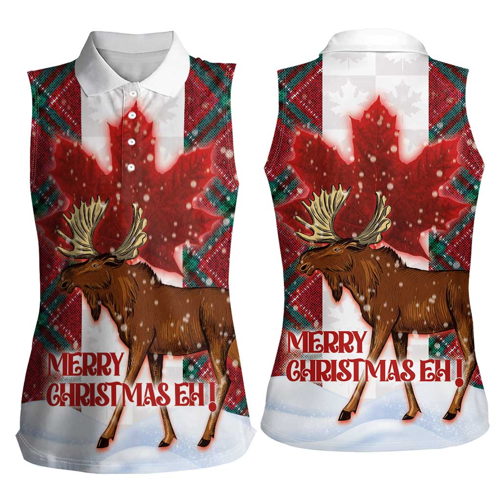 Canadian Christmas - Moose and Maple Retro Style Women Sleeveless Polo Shirt - Wonder Print Shop