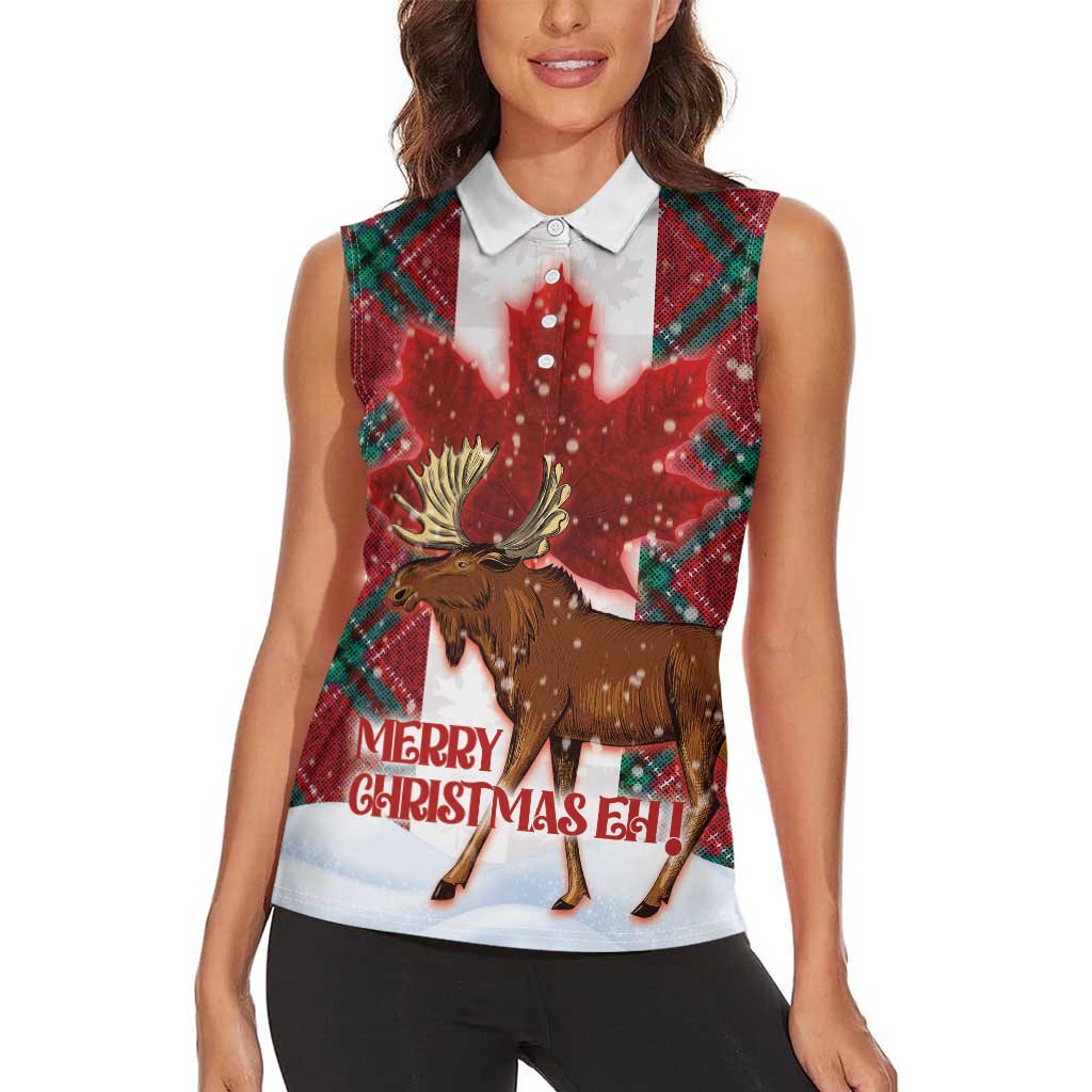 Canadian Christmas - Moose and Maple Retro Style Women Sleeveless Polo Shirt - Wonder Print Shop