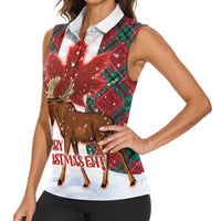 Canadian Christmas - Moose and Maple Retro Style Women Sleeveless Polo Shirt - Wonder Print Shop