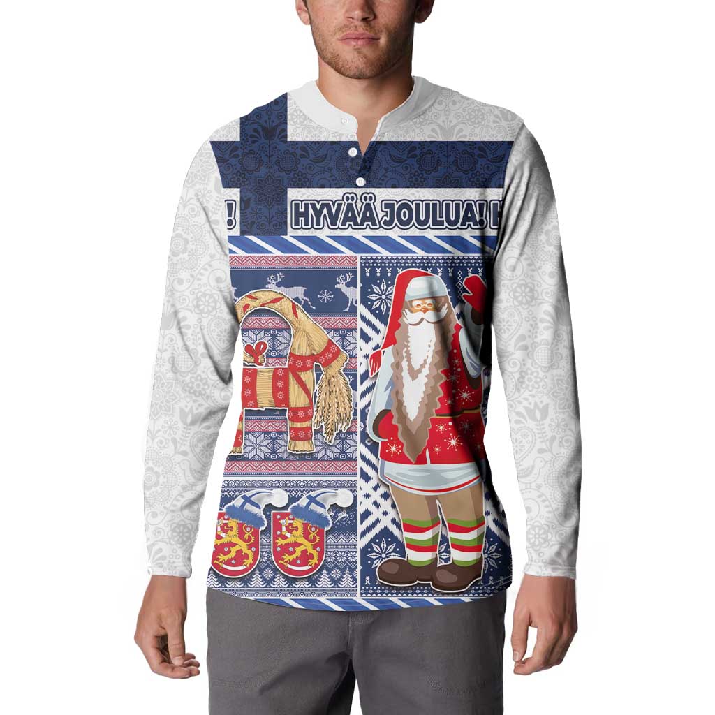 Yule Goat Joulupukki Finnish Christmas Button Sweatshirt Scandinavian Pattern - Wonder Print Shop