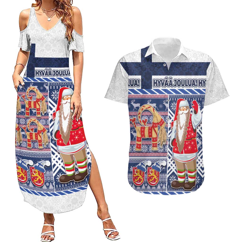 Yule Goat Joulupukki Finnish Christmas Couples Matching Summer Maxi Dress and Hawaiian Shirt Scandinavian Pattern - Wonder Print Shop