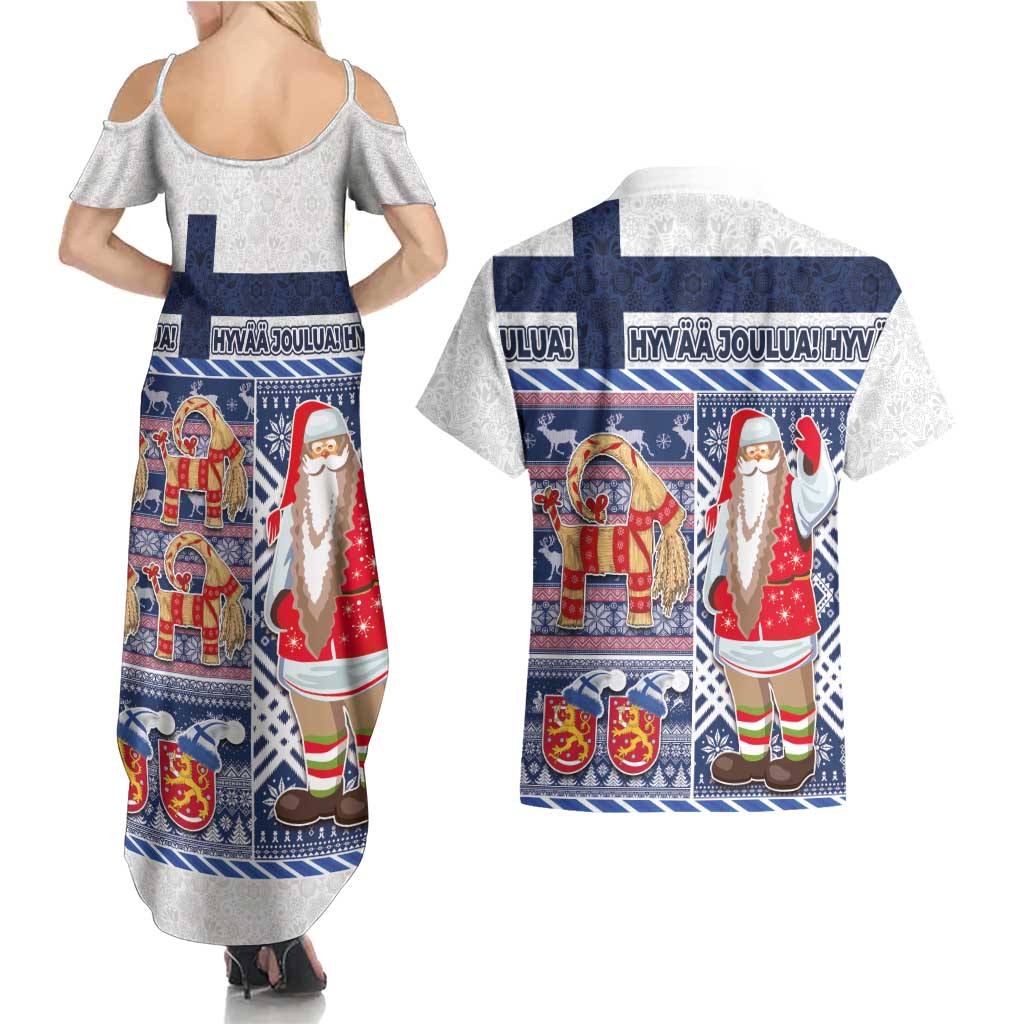 Yule Goat Joulupukki Finnish Christmas Couples Matching Summer Maxi Dress and Hawaiian Shirt Scandinavian Pattern - Wonder Print Shop
