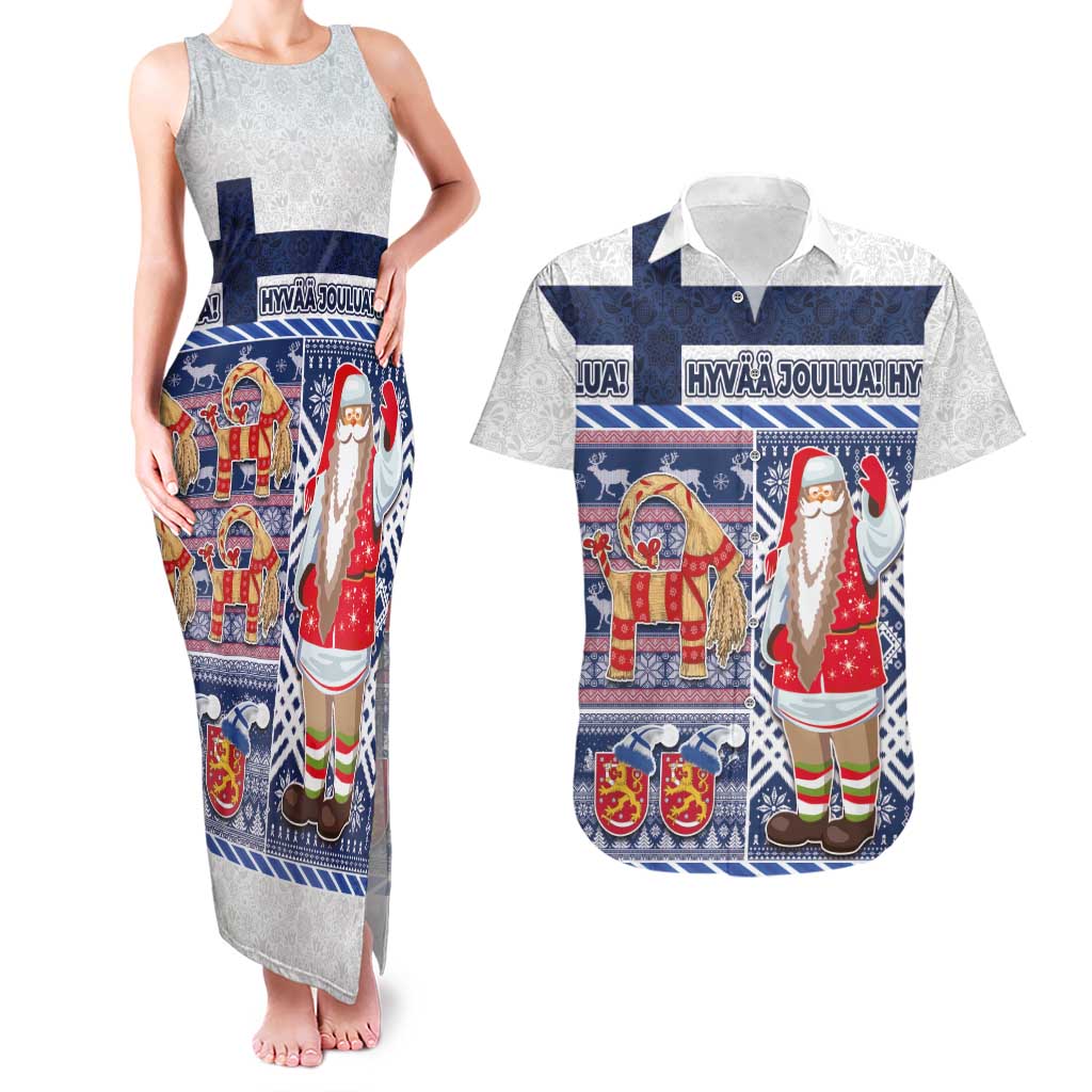 Yule Goat Joulupukki Finnish Christmas Couples Matching Tank Maxi Dress and Hawaiian Shirt Scandinavian Pattern - Wonder Print Shop