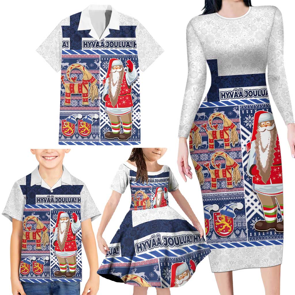 Yule Goat Joulupukki Finnish Christmas Family Matching Long Sleeve Bodycon Dress and Hawaiian Shirt Scandinavian Pattern - Wonder Print Shop