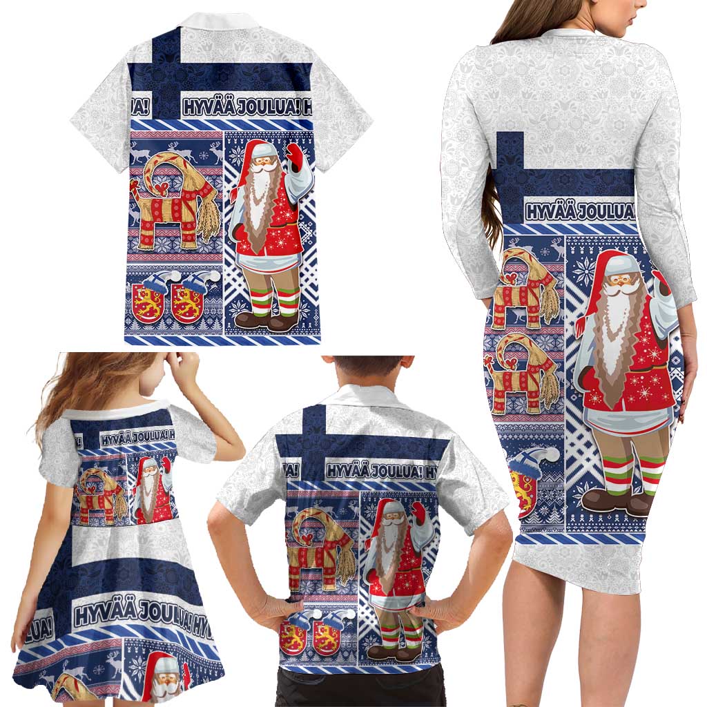 Yule Goat Joulupukki Finnish Christmas Family Matching Long Sleeve Bodycon Dress and Hawaiian Shirt Scandinavian Pattern - Wonder Print Shop