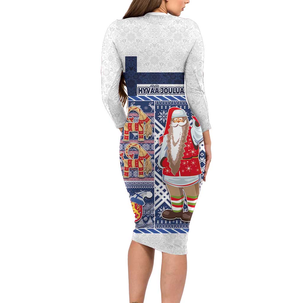 Yule Goat Joulupukki Finnish Christmas Family Matching Long Sleeve Bodycon Dress and Hawaiian Shirt Scandinavian Pattern - Wonder Print Shop