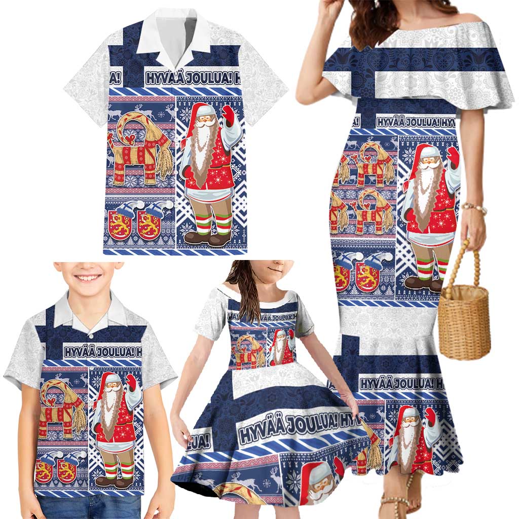 Yule Goat Joulupukki Finnish Christmas Family Matching Mermaid Dress and Hawaiian Shirt Scandinavian Pattern - Wonder Print Shop