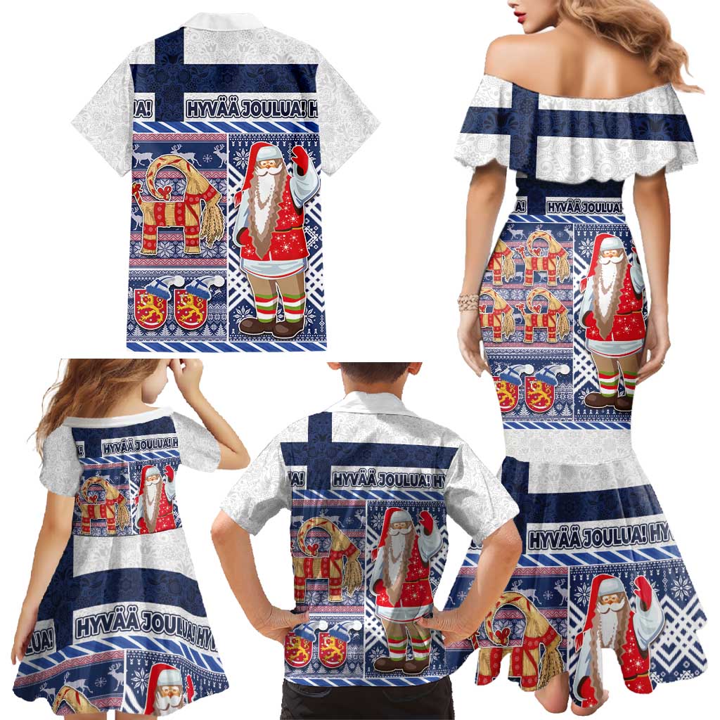 Yule Goat Joulupukki Finnish Christmas Family Matching Mermaid Dress and Hawaiian Shirt Scandinavian Pattern - Wonder Print Shop