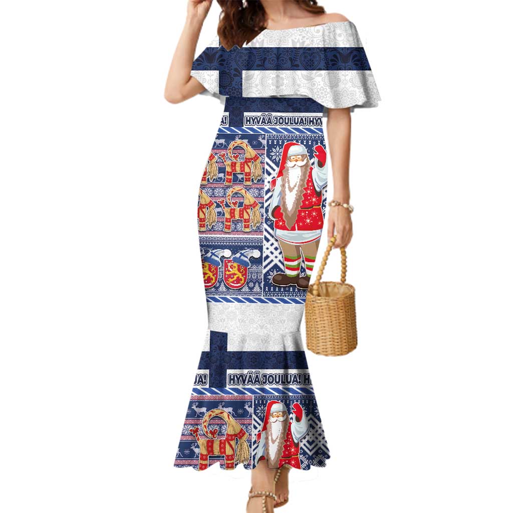 Yule Goat Joulupukki Finnish Christmas Family Matching Mermaid Dress and Hawaiian Shirt Scandinavian Pattern - Wonder Print Shop