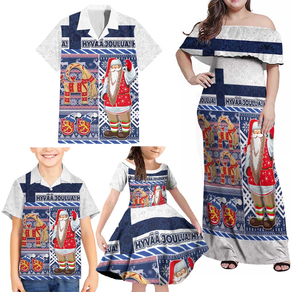 Yule Goat Joulupukki Finnish Christmas Family Matching Off Shoulder Maxi Dress and Hawaiian Shirt Scandinavian Pattern - Wonder Print Shop