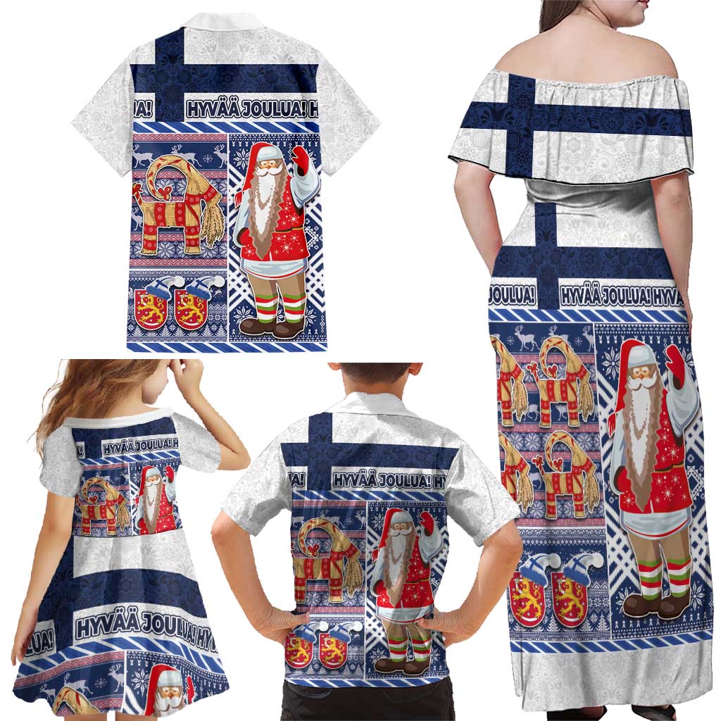 Yule Goat Joulupukki Finnish Christmas Family Matching Off Shoulder Maxi Dress and Hawaiian Shirt Scandinavian Pattern - Wonder Print Shop
