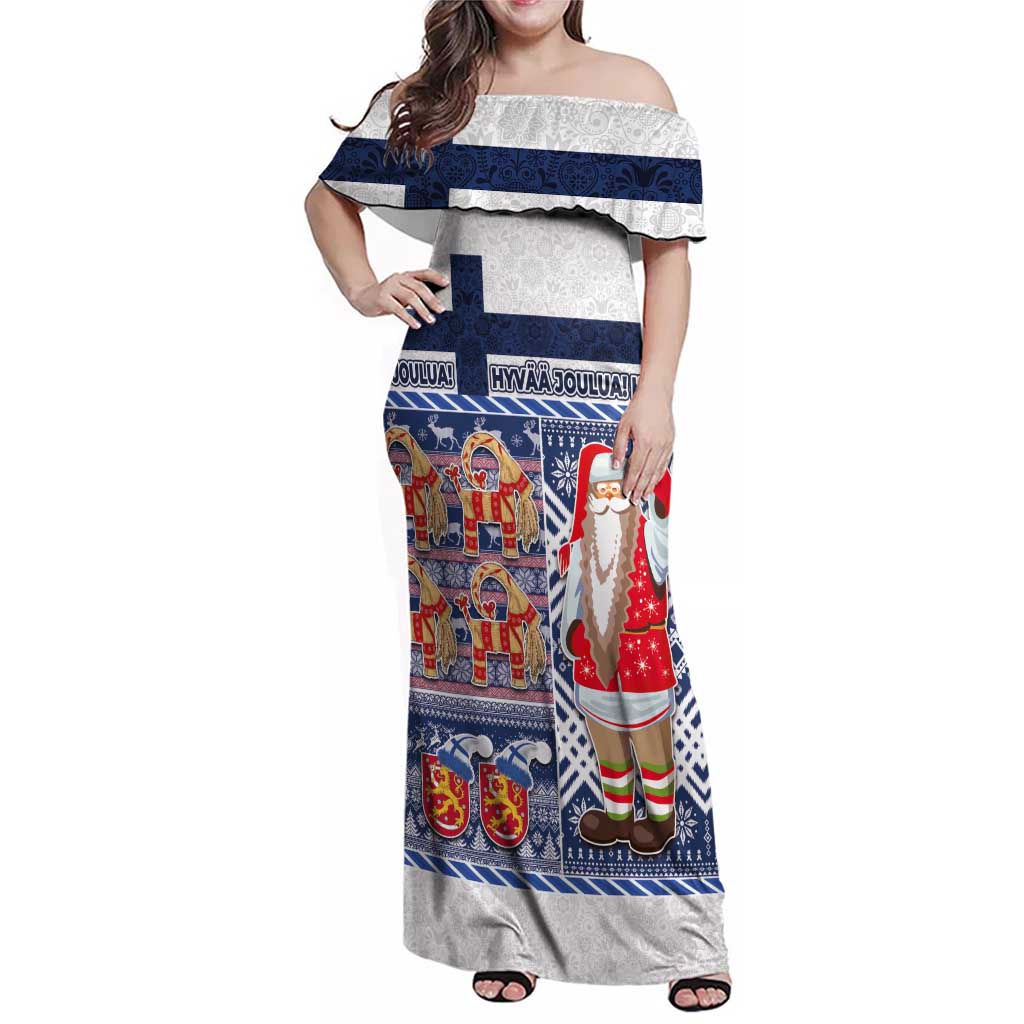 Yule Goat Joulupukki Finnish Christmas Family Matching Off Shoulder Maxi Dress and Hawaiian Shirt Scandinavian Pattern - Wonder Print Shop