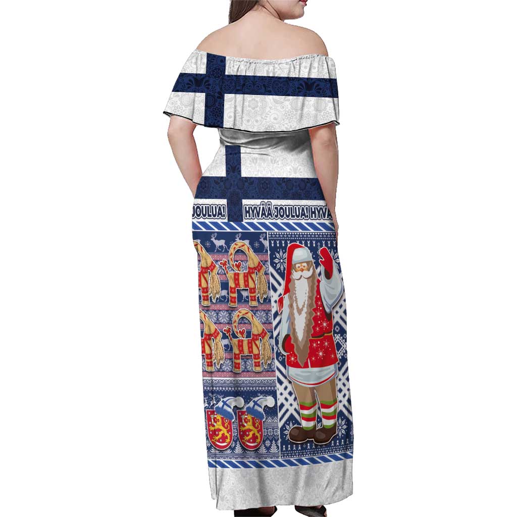 Yule Goat Joulupukki Finnish Christmas Family Matching Off Shoulder Maxi Dress and Hawaiian Shirt Scandinavian Pattern - Wonder Print Shop