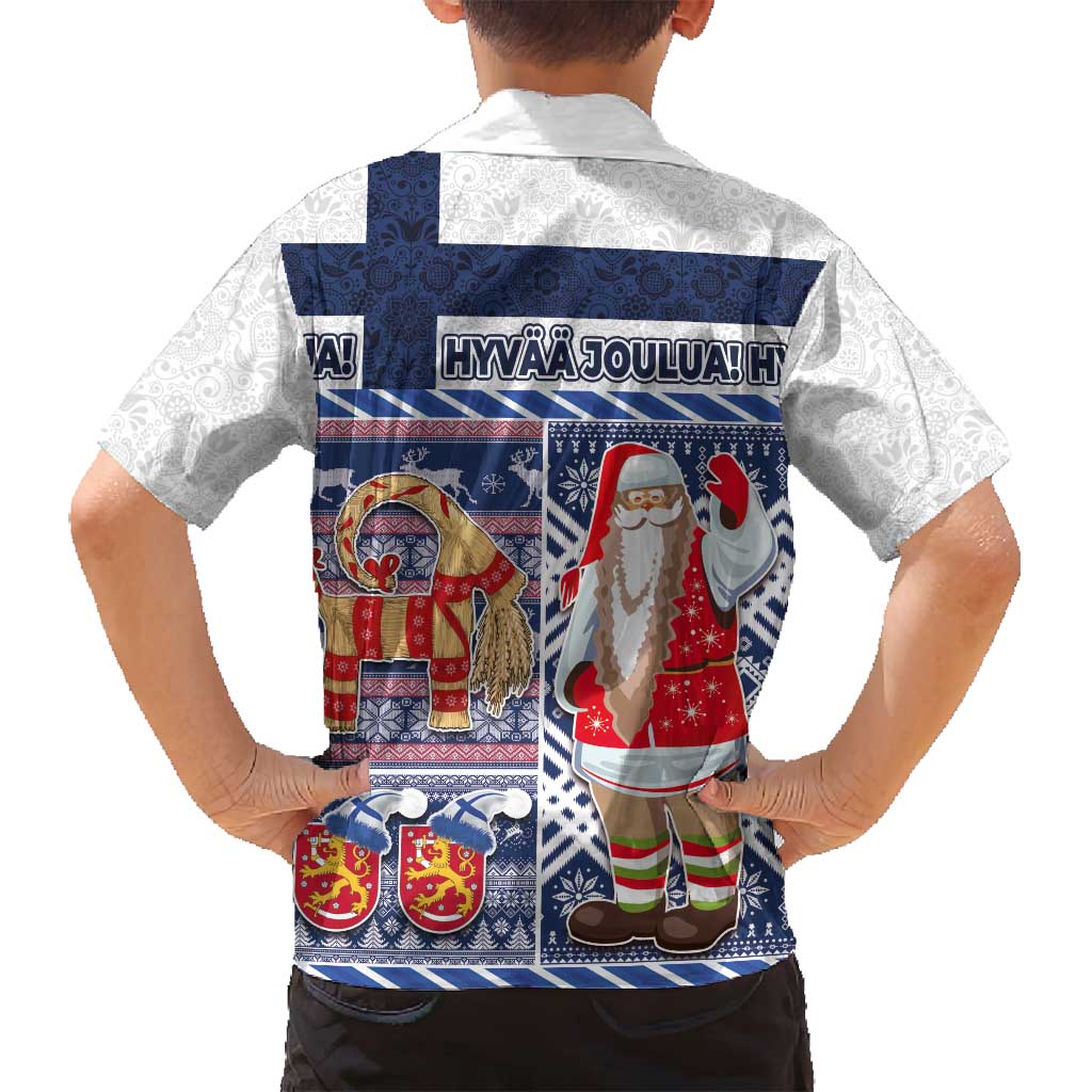 Yule Goat Joulupukki Finnish Christmas Family Matching Off Shoulder Short Dress and Hawaiian Shirt Scandinavian Pattern - Wonder Print Shop