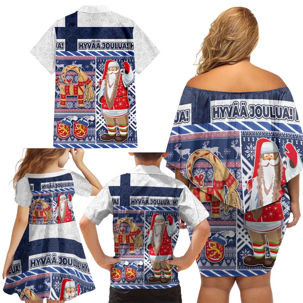 Yule Goat Joulupukki Finnish Christmas Family Matching Off Shoulder Short Dress and Hawaiian Shirt Scandinavian Pattern - Wonder Print Shop